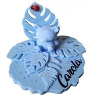 memory standaard beertje met blaadjes in het blauw