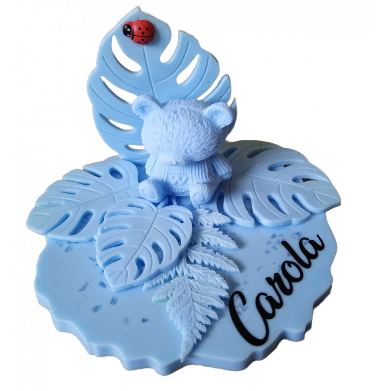 memory standaard beertje met blaadjes in het blauw