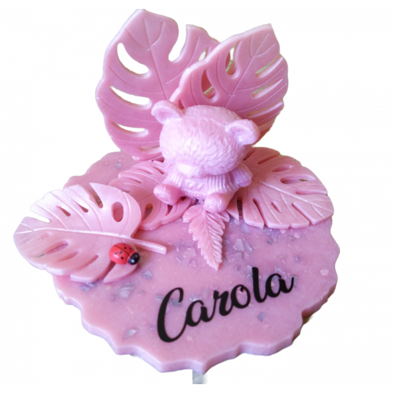 memory standaard beertje met blaadjes in het roze