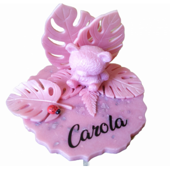 memory standaard beertje met blaadjes in het roze